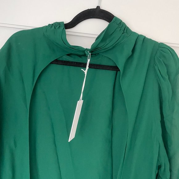 Reformation Midleton Dress Emerald Green Open Back Mock Neck Puffed Sleeves - Picture 9 of 11